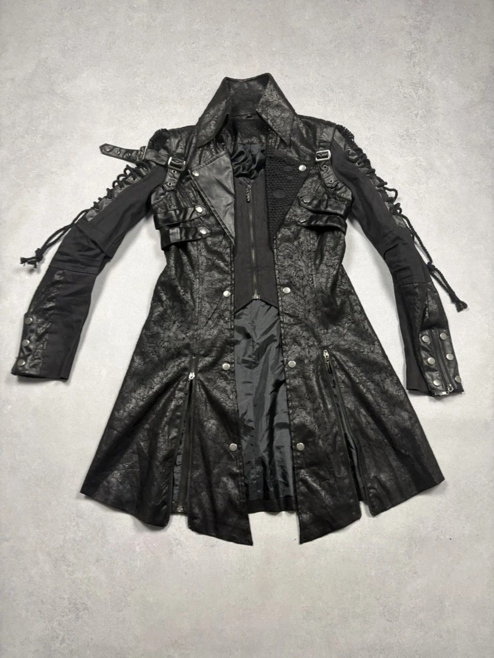 Black Women's Gothic Lace-Up Leather Coat